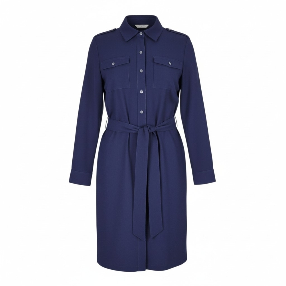 Talbots Shirt Dress Size 8P Navy Epaulet Shoulder Belt Roll Tab Long Sleeves New